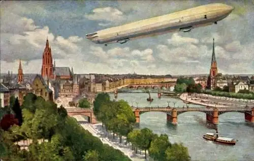 Künstler Ak Frankfurt am Main, Internationale Luftfahrtausstellung, Zeppelin