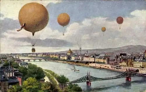 Künstler Ak Frankfurt am Main, Ballons über der Stadt, ILA