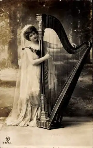Ak Frau spielt Harfe, Musikinstrument