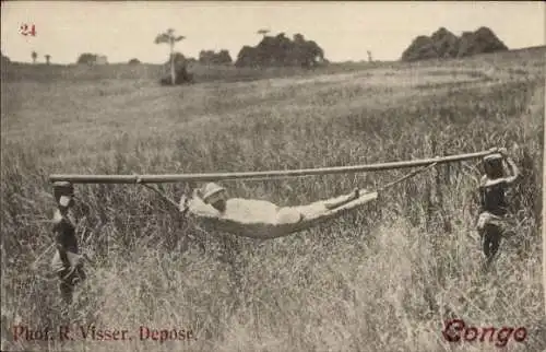 Ak Kongo, Afrikaner tragen einen Mann in der Hängematte