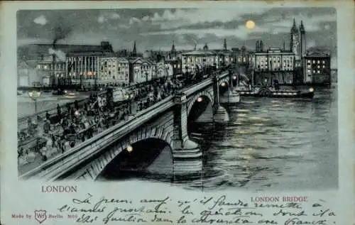 Halt gegen das Licht Mondschein Litho London City England, London Bridge