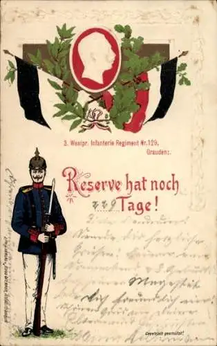 Präge Litho Graudenz, 3. Westpreußisches Infanterie Regiment Nr. 129, Reserve, Kaiser Wilhelm II.