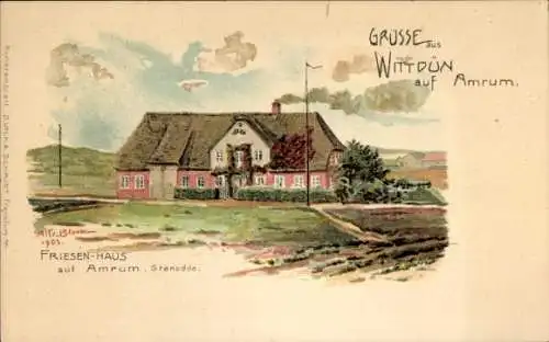 Litho Block, A., Wittdün auf Amrum Nordfriesland, Friesenhaus, Stenodde