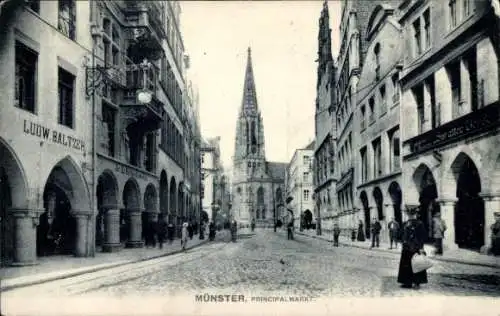 Ak Münster in Westfalen, Prinzipalmarkt, Kirche, Geschäftshaus Ludw. Baltzer