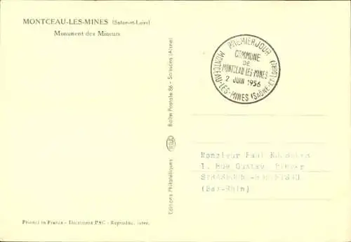 Ak Montceau les Mines Saône et Loire, Bergarbeiterdenkmal