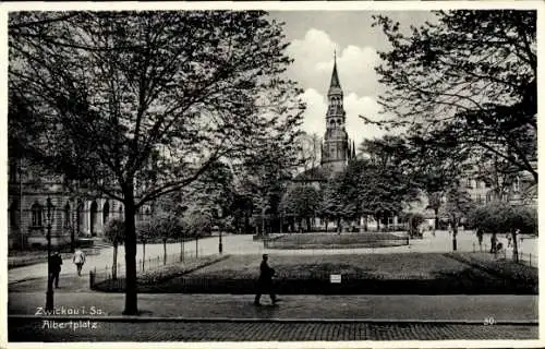 Ak Zwickau in Sachsen, Blick auf den Albertplatz mit der St.-Marien-Kirche in Zwickau.