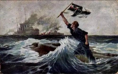 Künstler Ak Bohrdt, Hans, Letzter Mann, Sinkender Matrose, Falklandinseln, 08. Dezember 1914