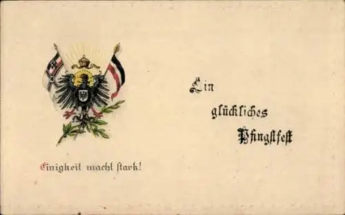 Wappen Litho Einigkeit macht stark, Fahnen, Kaiserreich