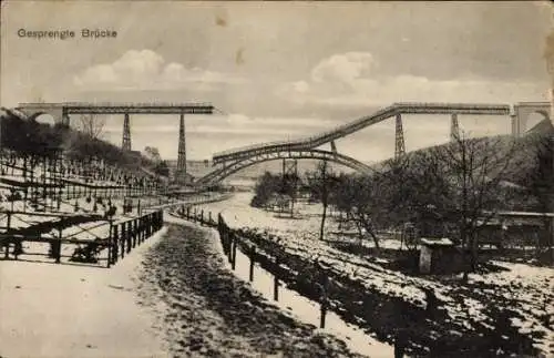 Ak Gesprengte Brücke, Kriegsschauplatz, I. WK