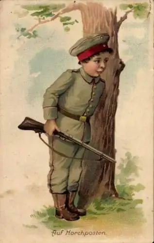 Ak Junge in Uniform, Gewehr, Horchposten