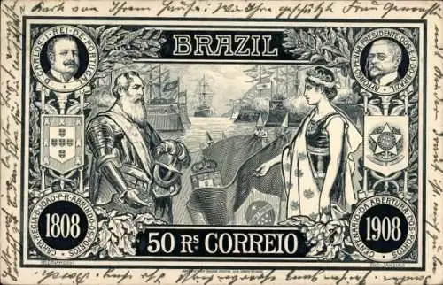 Ak Brasilien, 50 Reais Correio, Don Carlos de Portugal, Alfonso Penna