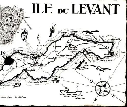 Landkarten Ak Ile du Levant Hyères Var, Insel aus der Vogelschau