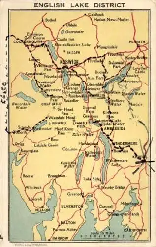 Landkarten Ak Dalton, Keswick,Windermere, Englisches Seengebiet