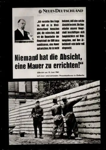 Zeitungs Ak Berlin Mitte, Walter Ulbricht 1961, Zitat, Neues Deutschland, Mauerbau