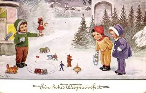 Künstler Ak Wills, John, Weihnachten, Kinder mit Spielzeug