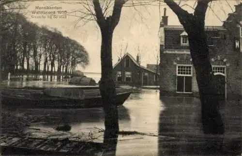 Ak Monnikendam Waterland Nordholland Niederlande,  Hochwasser 1910, Blick auf die Stadt