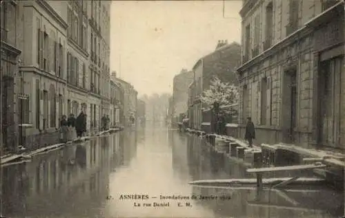 Ak Asnières sur Seine Hauts-de-Seine, Inondations Janvier 1910, Rue Daniel