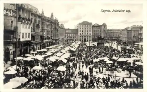 Ak Zagreb Kroatien, Jelačićev trg, Marktstände