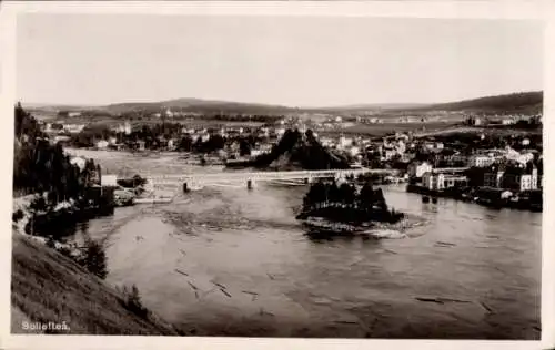 Ak Sollefteå Schweden, Blick auf  Brücke über den Fluss, Landschaft im Hintergrund