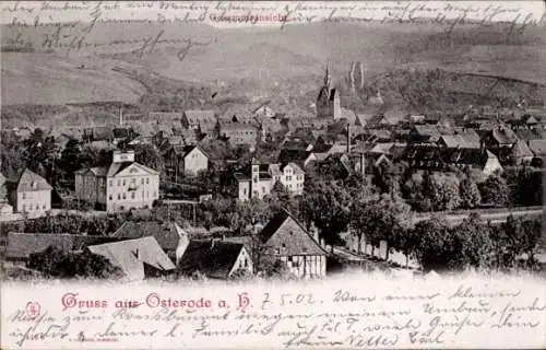 Ak Osterode am Harz, Landschaftsaufnahme, Stadtansicht, Gebäude, Kirche, Grußkarte