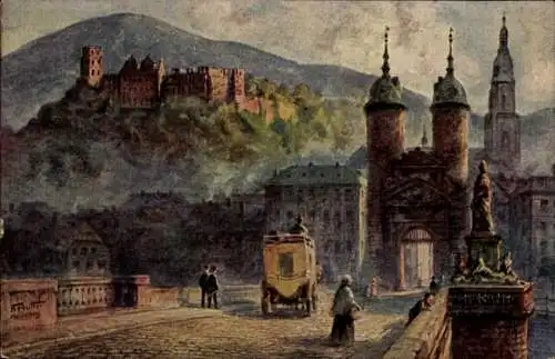 Ak Heidelberg am Neckar, Alte Brücke, Denkmal Kurfürst Karl Theodor, Burg auf dem Berg, Flussl...