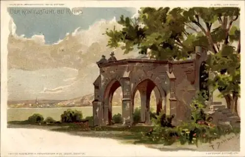 Künstler Litho Schmohl, P., Rhens am Rhein, Blick auf den Königstuhl