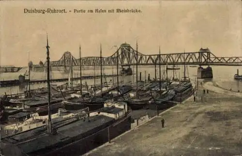 Ak Ruhrort Duisburg im Ruhrgebiet, Hafen, Rheinbrücke