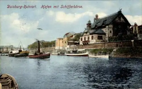 Ak Ruhrort Duisburg im Ruhrgebiet, Hafen mit Schifferbörse