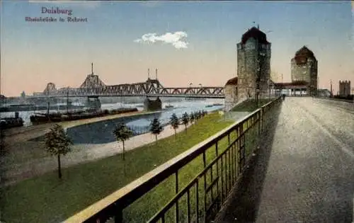 Ak Ruhrort Duisburg im Ruhrgebiet, Rheinbrücke in Ruhrort, Aussicht auf Fluss und Brücke