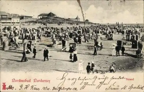 Ak Norderney, Blick auf den Strand, Menschen, Strandkörbe, Nordsee