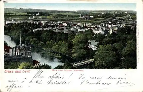 Ak Gera in Thüringen, Blick vom Schloss Osterstein, Brücke