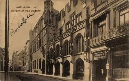 Ak Köln am Rhein, Gürzenich von außen, alte Gebäude, Straßenszene, Postkarte, Köln