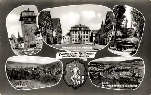 Ak Röttingen an der Tauber Unterfranken, Marktplatz, Rathaus, Kapellenberg-Siedlung