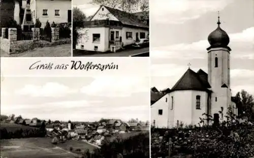 Ak Wolfersgrün Wallenfels in Oberfranken, Gesamtansicht, Kirche, Denkmal