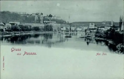 Ak Passau in Niederbayern, Flussansicht, Altstadt von  Burg, Postkarte