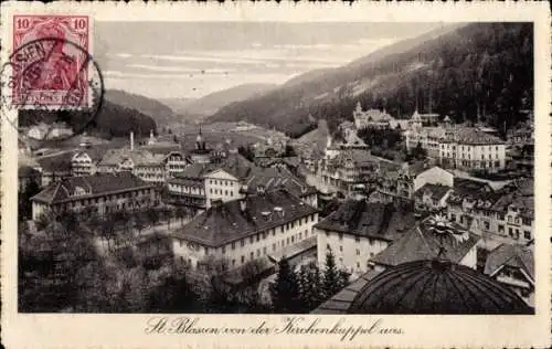 Ak St. Blasien im Schwarzwald, Aussicht auf  Kirchenkuppel, Berge, nostalgischer Stil