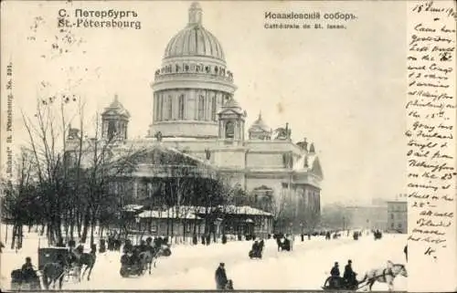 Ak Sankt Petersburg Russland, St. Petersburger Isaakskathedrale, Schnee, Pferdeschlitten, Post...