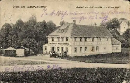 Ak Langenchursdorf Callenberg in Sachsen, Gasthaus Wolfs-Schlucht, Gasthof, Inh. Bruno Wolf, L...