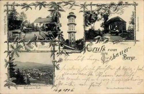 Ak Löbau Sachsen, Gruß vom Löbauer Berg, Gasthaus, Turm, Blick ins Land