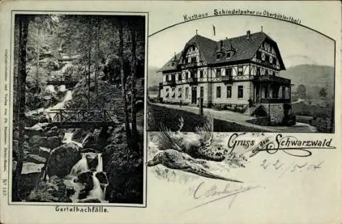 Ak Bühl in Baden Schwarzwald, Kurhaus Schindelpeter im Oberbühlertal, Gertelbachfälle