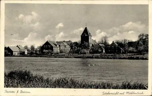 Ak Barien Barrien Syke in Niedersachsen, Totalansicht mit Mühlenteich, Kirche, Häuser, Wasser,...