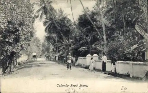 Ak Colombo Ceylon Sri Lanka, Colombo Straße, Palmen, Straßenansicht, Menschen