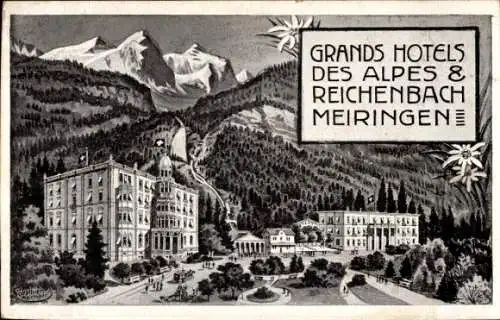 Ak Meiringen Kanton Bern, Gorge de l'Aare, Aareschlucht, Grands Hotels, Alpenlandschaft, Berge...