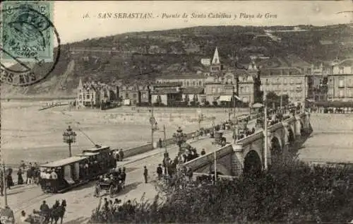 Ak Donostia San Sebastián Baskenland, Santa Catalina Bridge und Gros Beach