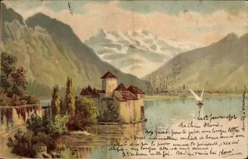 Litho Chillon Montreux Kanton Waadt, Schloss