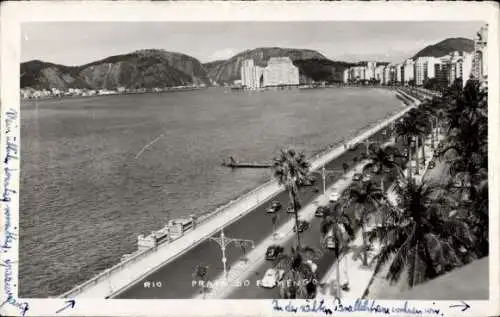 Ak Rio de Janeiro Brasilien, Aussicht auf die Straße, Palmen, Meer, Berge, Hafen