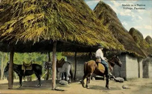 Ak Panama, Stable in a native village, Pferdestall in einer Ortschaft