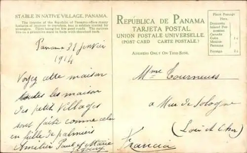 Ak Panama, Stable in a native village, Pferdestall in einer Ortschaft