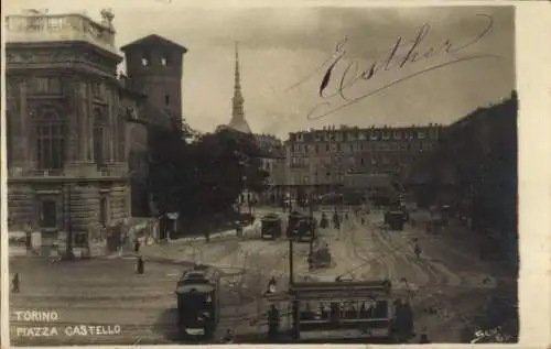 Ak Torino Turin Piemonte,  Piazza Castello, historische Architektur, Straßenbahnen, Stadtansicht