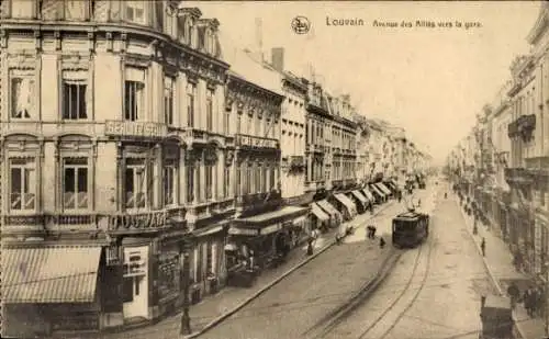 Ak Louvain Leuven Flämisch Brabant, Avenue des Alliés, Straßenbahn